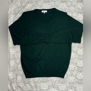 Turnbury Men's 2XT Green V-Neck Sweater Extra Fine Merino Wool Big & Tall